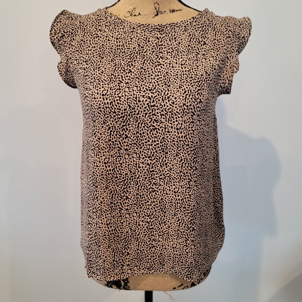 Loft Animal Print Mixed Media Blouse XSP EUC